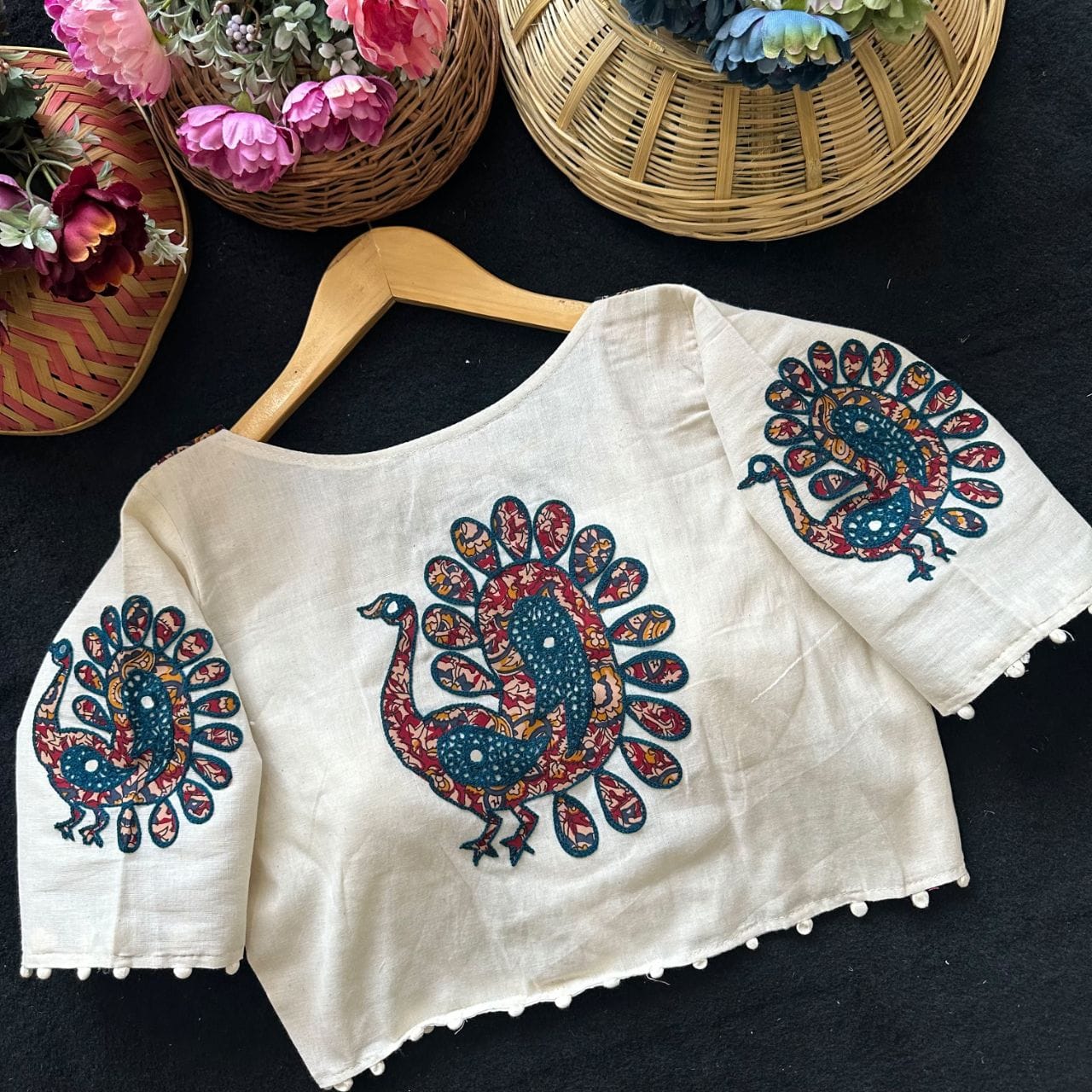 Readymade Appliqué Embroidered & Ajrakh Patch Work Blouse – ₹850