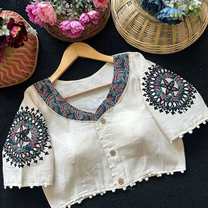 Readymade Appliqué Embroidered & Ajrakh Patch Work Blouse – ₹850
