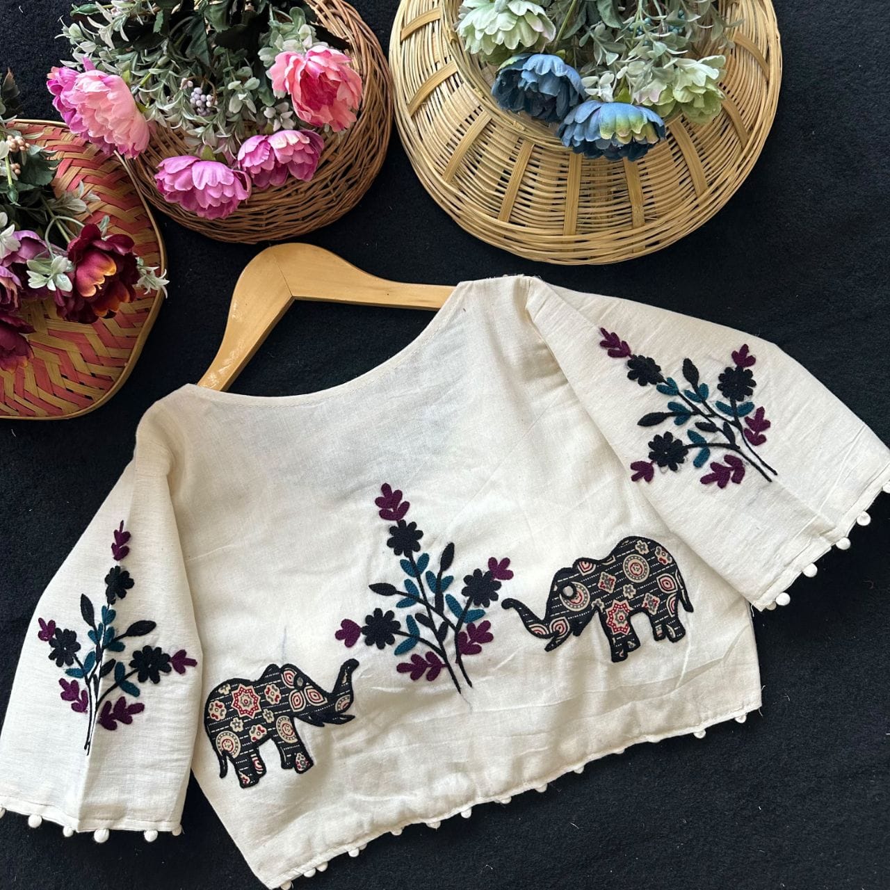 Readymade Appliqué Embroidered & Ajrakh Patch Work Blouse – ₹850