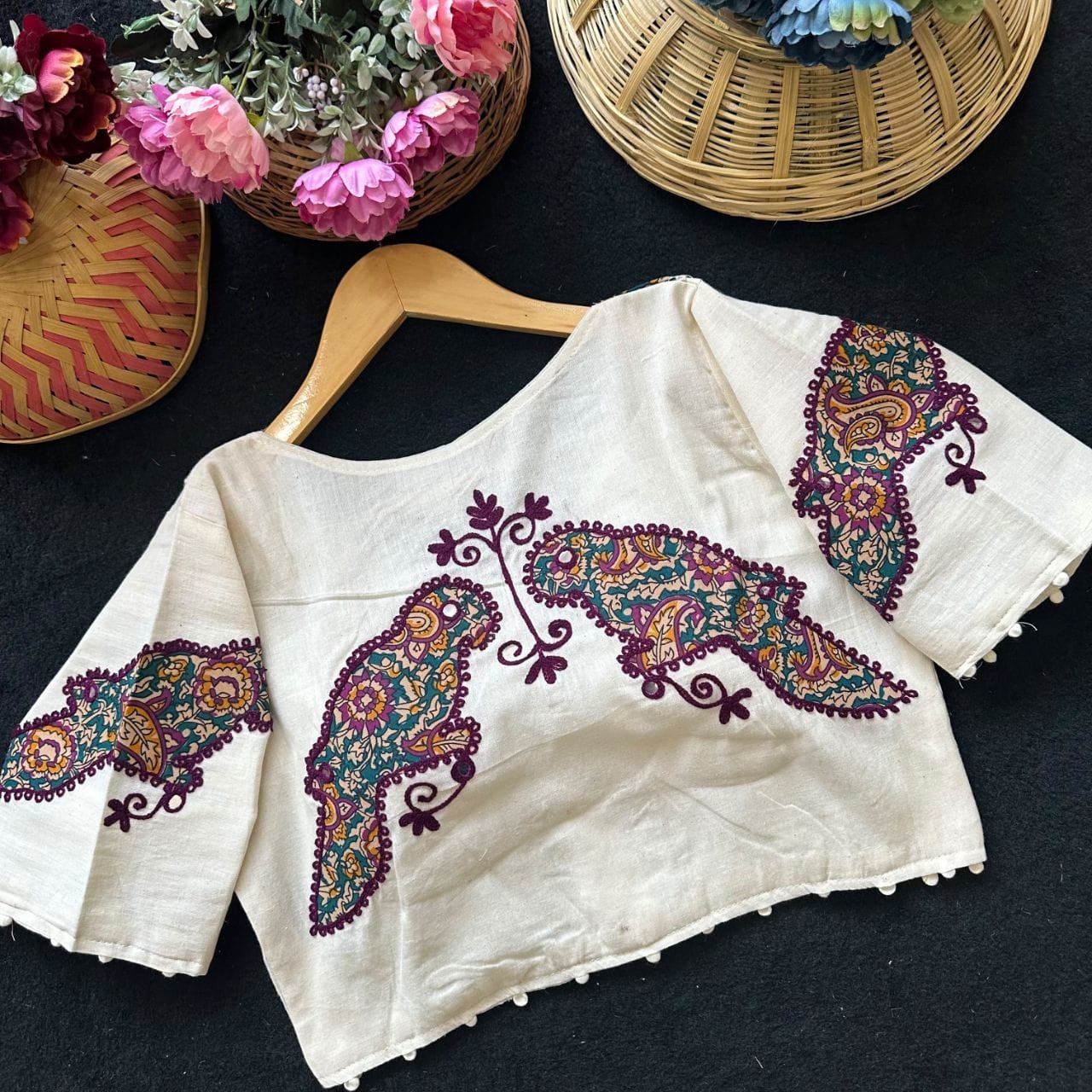 Readymade Appliqué Embroidered & Ajrakh Patch Work Blouse – ₹850