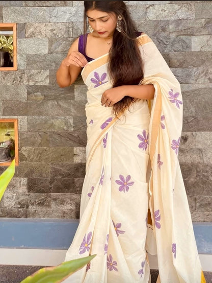 Linen Slub Cotton Floral Saree – ₹999
