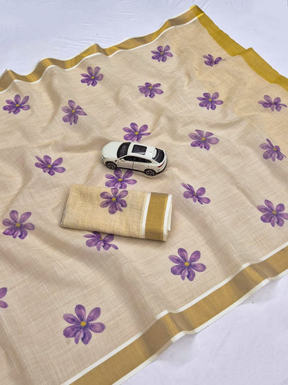 Linen Slub Cotton Floral Saree – ₹999