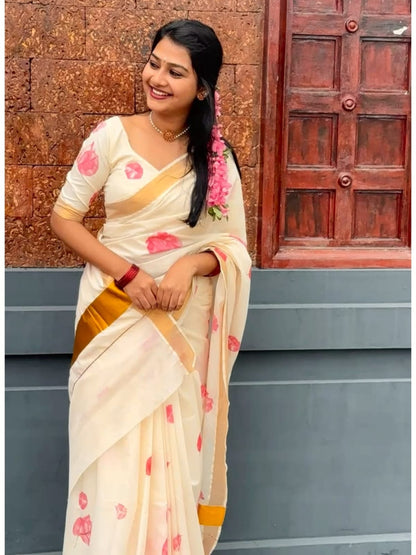 Linen Slub Cotton Floral Saree – ₹999