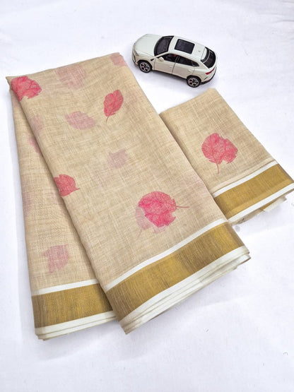 Linen Slub Cotton Floral Saree – ₹999