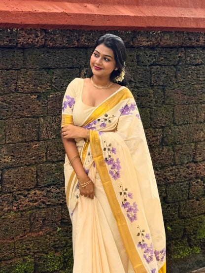 Linen Slub Cotton Floral Saree – ₹999