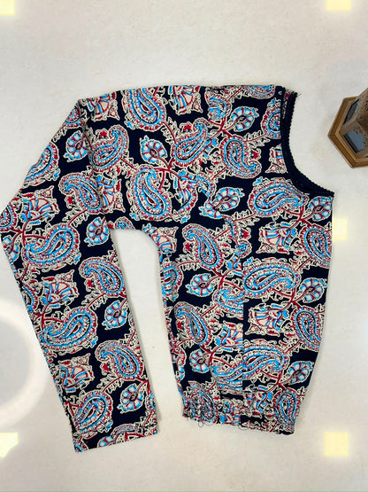 5501 - Elastic Long Sleeve Stretchable Ajrakh Blouse – ₹499