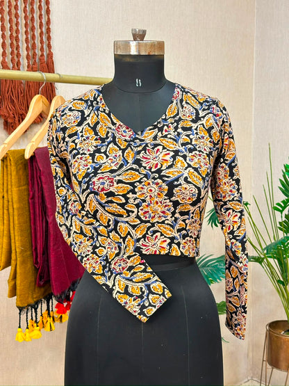 5501 - Elastic Long Sleeve Stretchable Ajrakh Blouse – ₹499