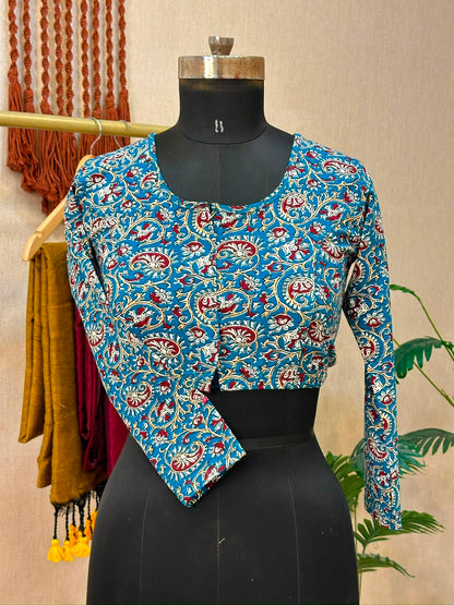 5501 - Elastic Long Sleeve Stretchable Ajrakh Blouse – ₹499