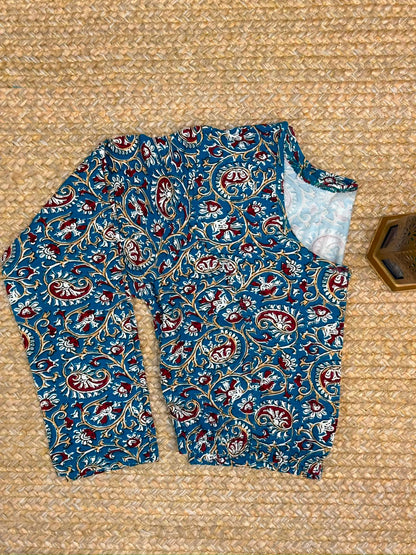 5501 - Elastic Long Sleeve Stretchable Ajrakh Blouse – ₹499