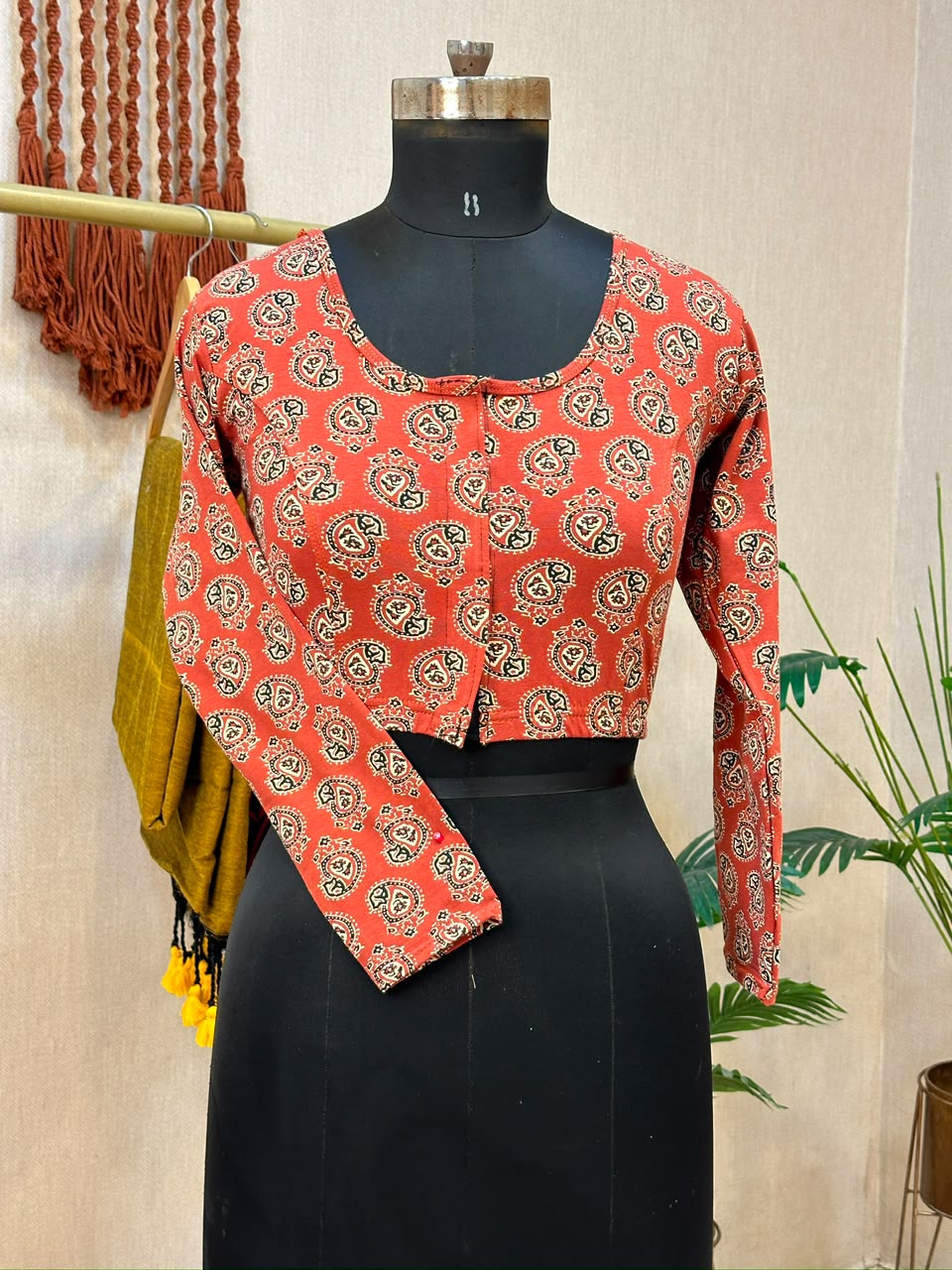 5501 - Elastic Long Sleeve Stretchable Ajrakh Blouse – ₹499