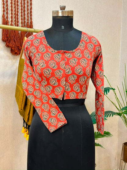 5501 - Elastic Long Sleeve Stretchable Ajrakh Blouse – ₹499