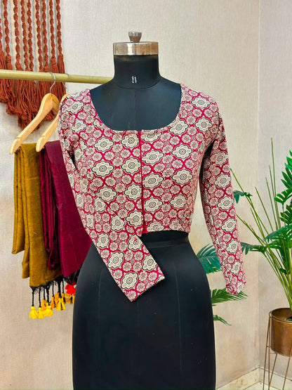 5501 - Elastic Long Sleeve Stretchable Ajrakh Blouse – ₹499