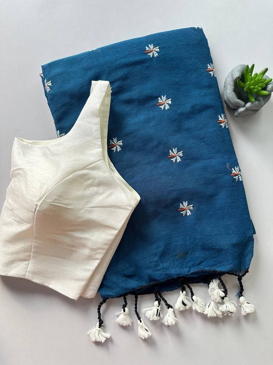 Khadi Cotton Embroidered Readymade Saree with Blouse – ₹1199