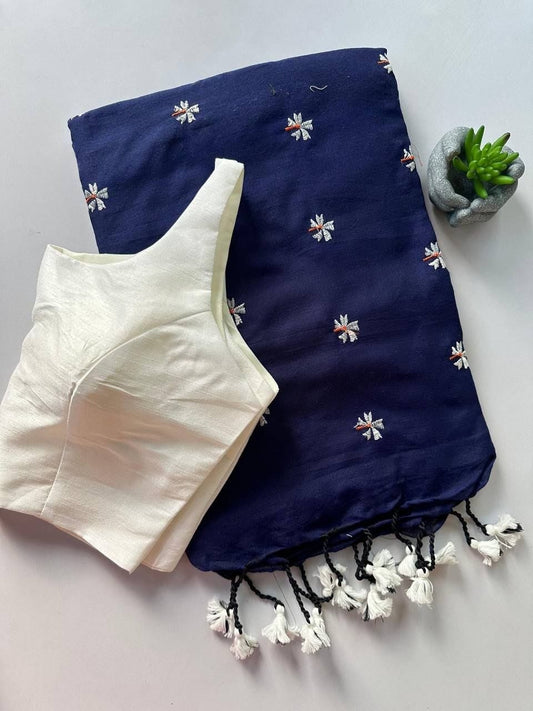 Khadi Cotton Embroidered Readymade Saree with Blouse – ₹1199