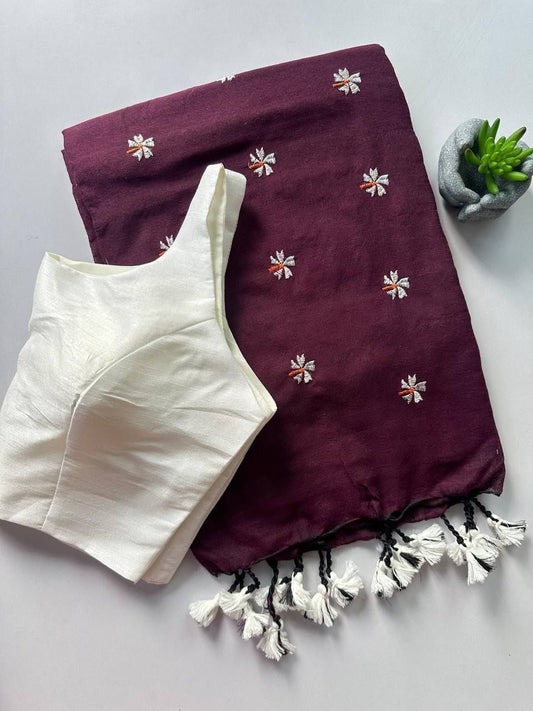 Khadi Cotton Embroidered Readymade Saree with Blouse – ₹1199