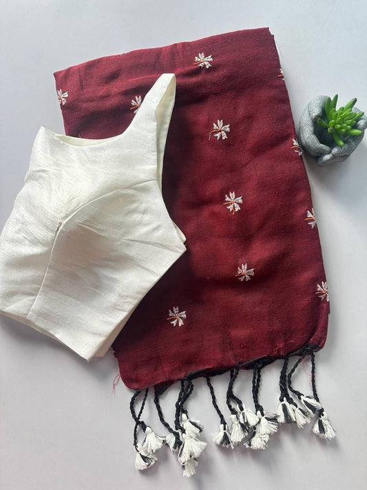 Khadi Cotton Embroidered Readymade Saree with Blouse – ₹1199