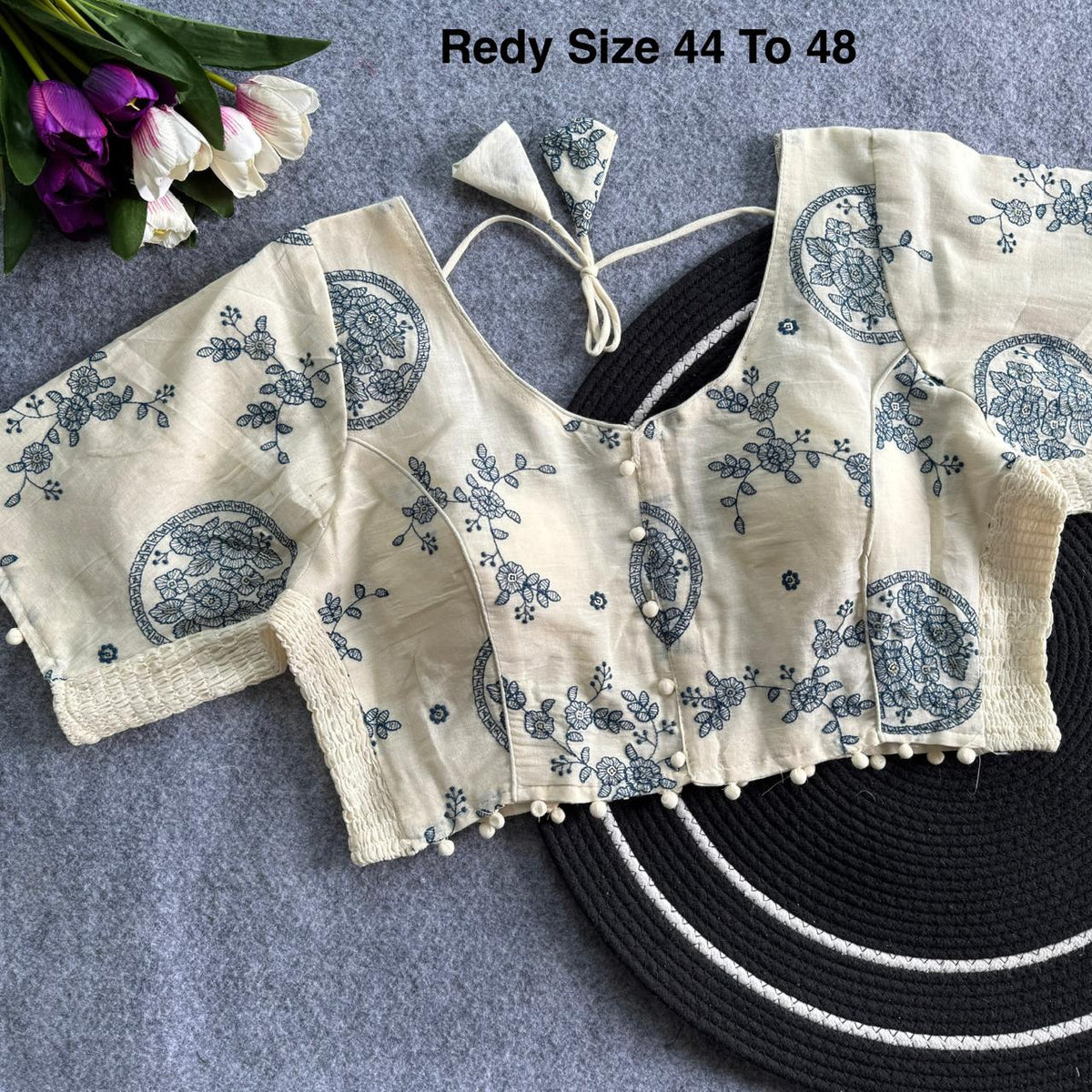 Plus Size Khadi Cotton Embroidered Readymade Blouse