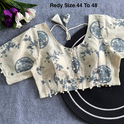 Plus Size Khadi Cotton Embroidered Readymade Blouse