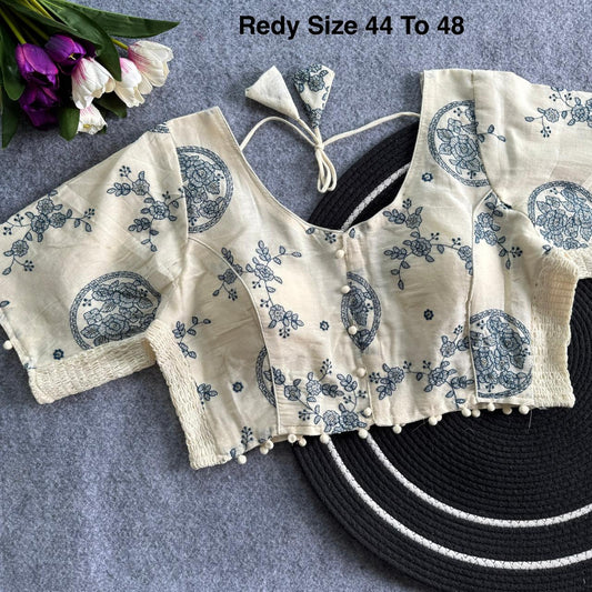 Plus Size Khadi Cotton Embroidered Readymade Blouse