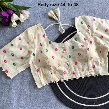 Plus Size Khadi Cotton Embroidered Readymade Blouse