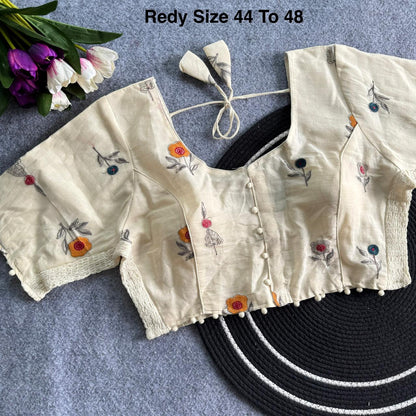 Plus Size Khadi Cotton Embroidered Readymade Blouse