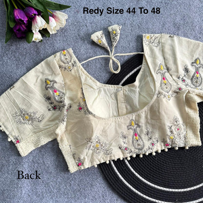 Plus Size Khadi Cotton Embroidered Readymade Blouse