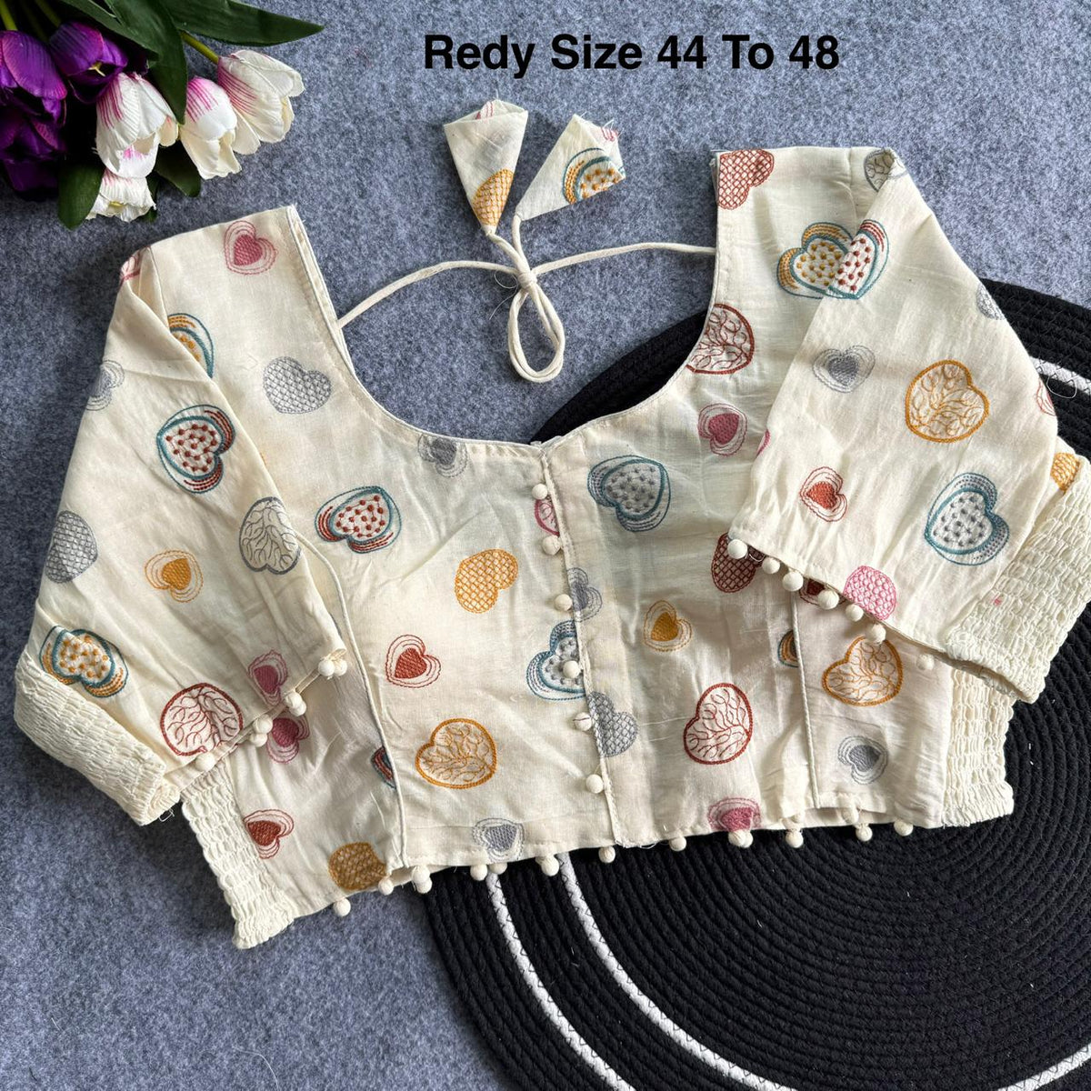 Plus Size Khadi Cotton Embroidered Readymade Blouse