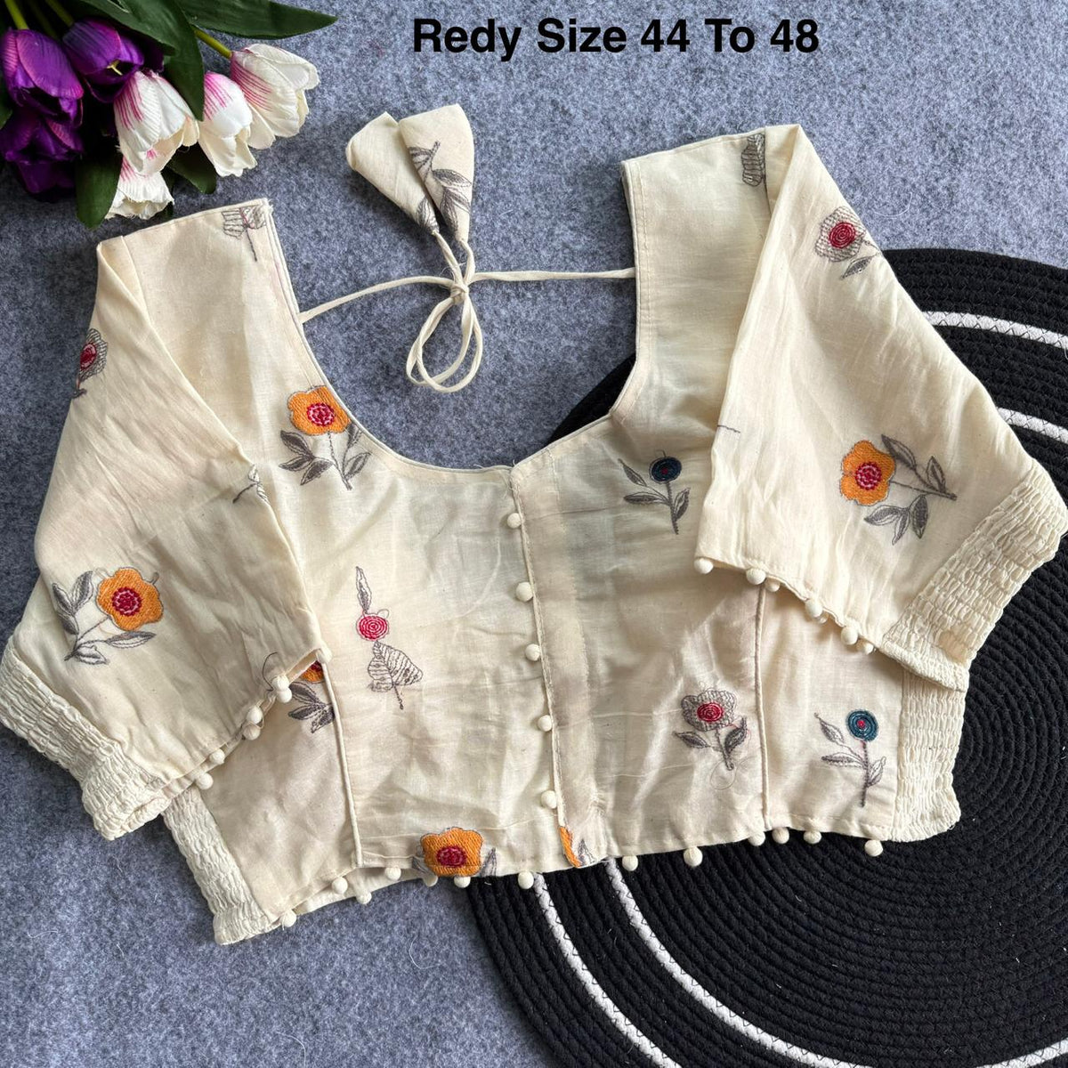 Plus Size Khadi Cotton Embroidered Readymade Blouse