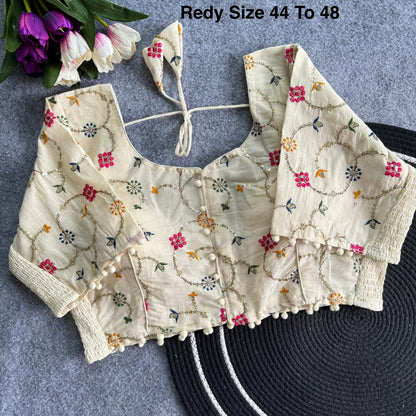 Plus Size Khadi Cotton Embroidered Readymade Blouse