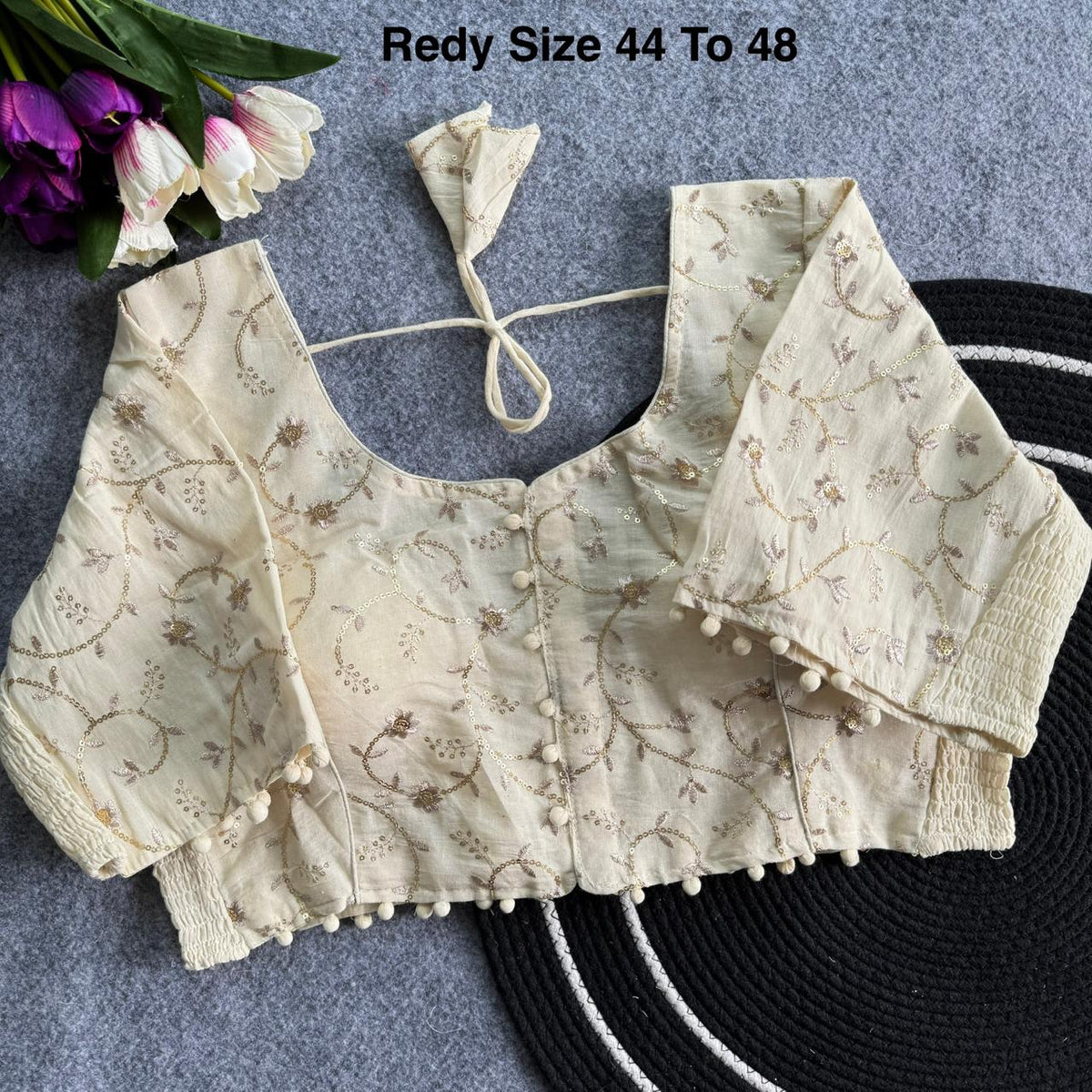 Plus Size Khadi Cotton Embroidered Readymade Blouse