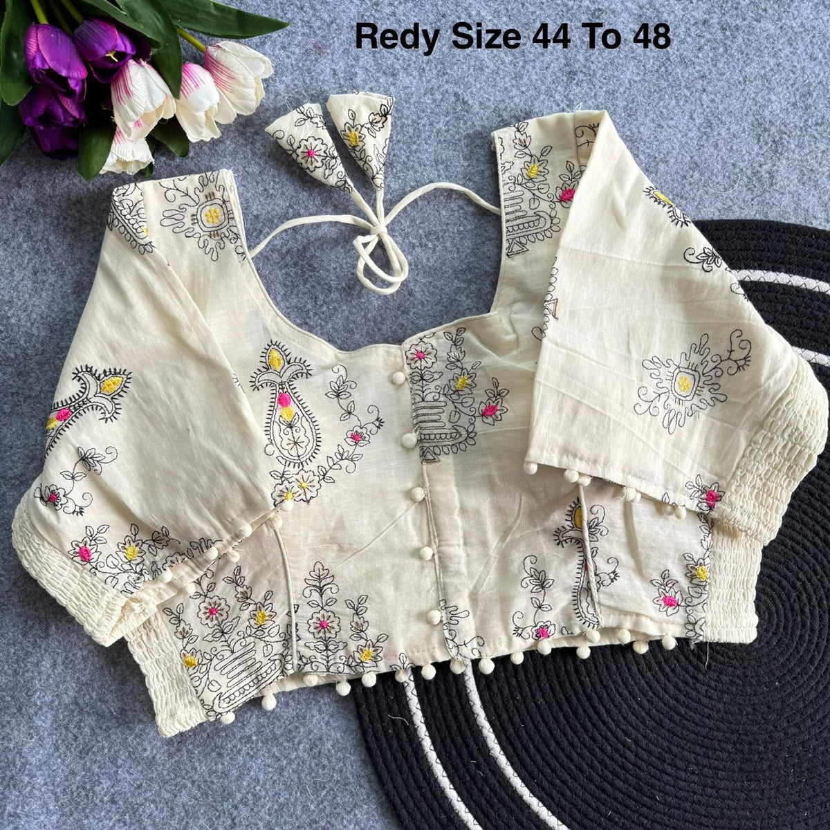 Plus Size Khadi Cotton Embroidered Readymade Blouse