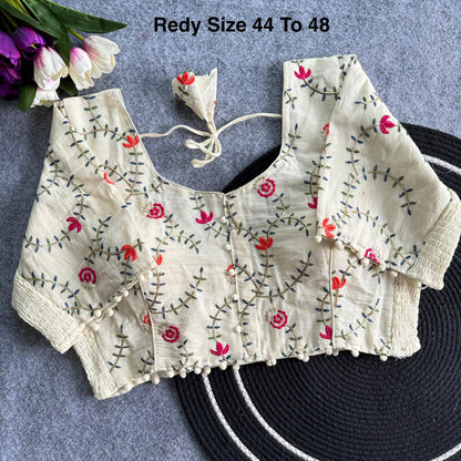 Plus Size Khadi Cotton Embroidered Readymade Blouse