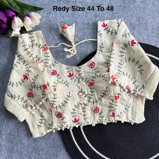Plus Size Khadi Cotton Embroidered Readymade Blouse