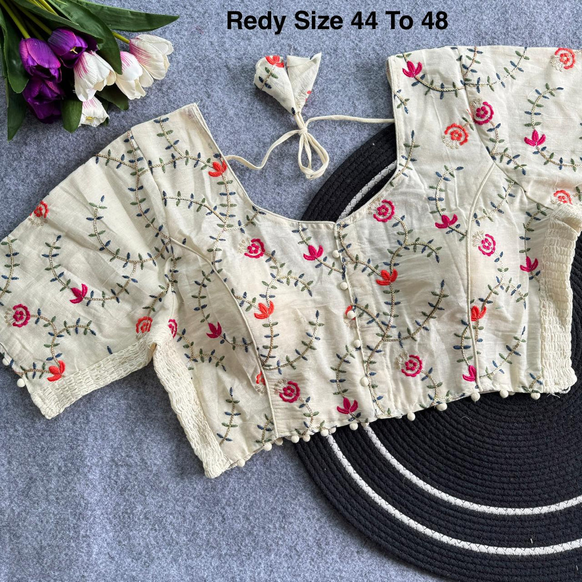 Plus Size Khadi Cotton Embroidered Readymade Blouse