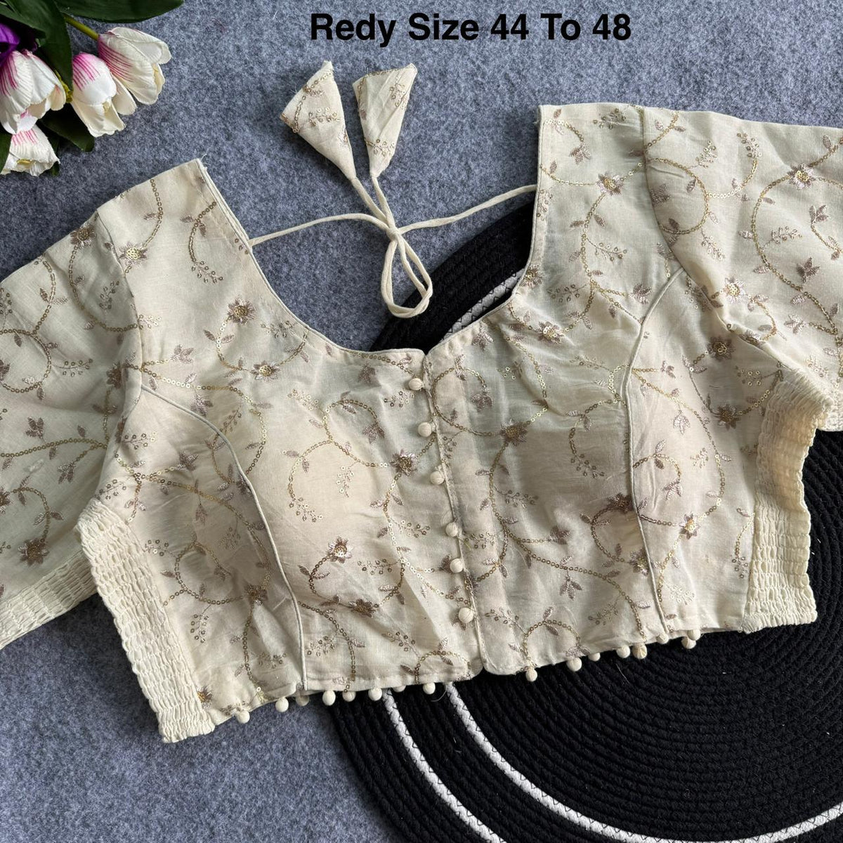 Plus Size Khadi Cotton Embroidered Readymade Blouse