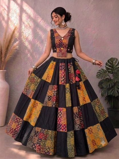 Navaratri Special Ajrakh Cotton Mirror Work Chaniya Choli