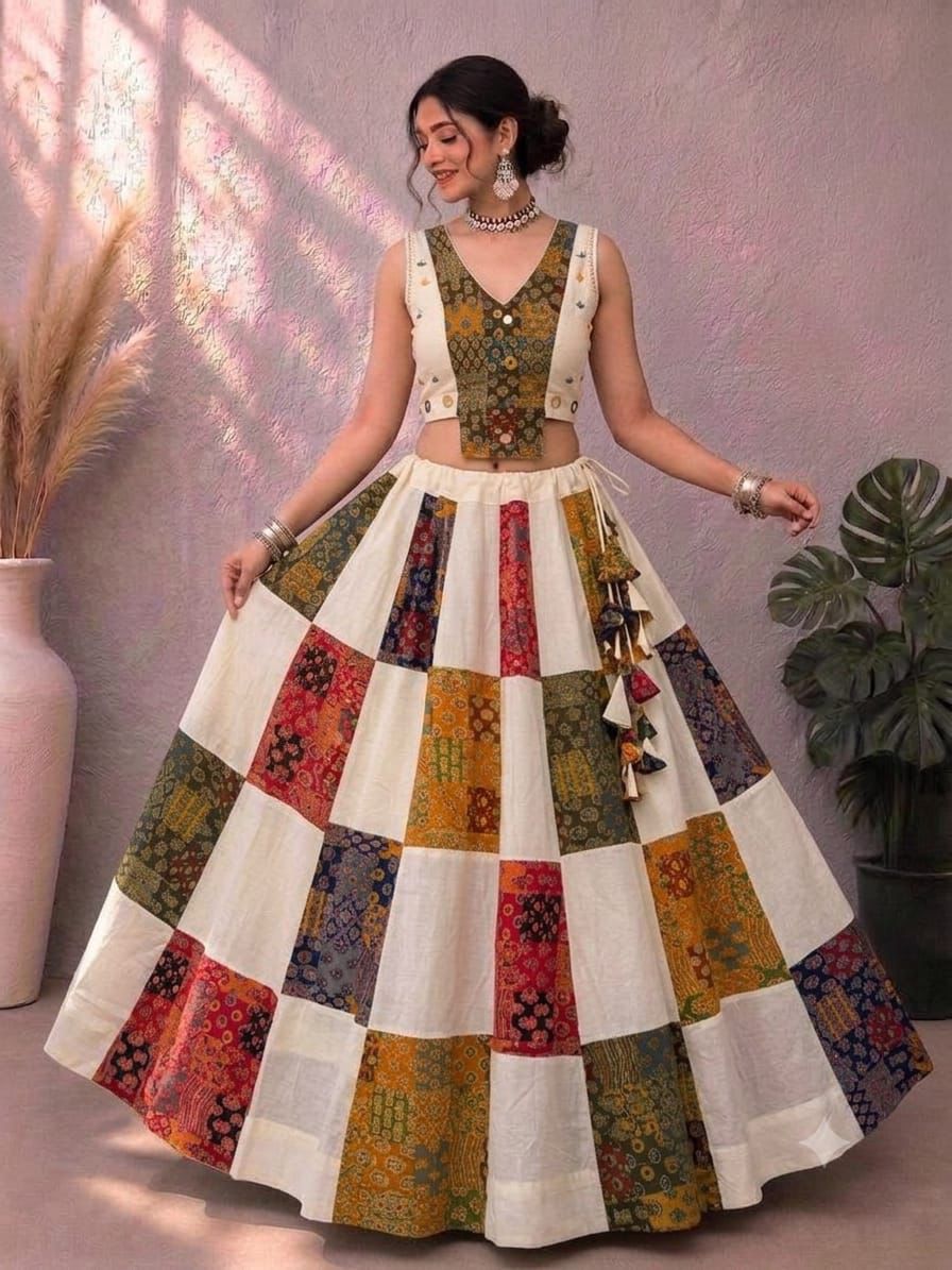 Navaratri Special Ajrakh Cotton Mirror Work Chaniya Choli