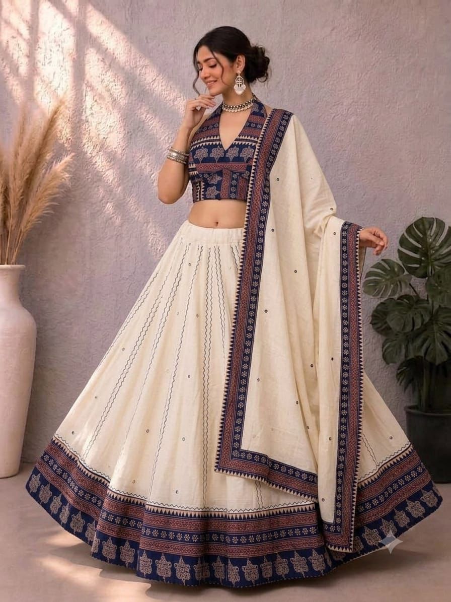Navaratri Special Ajrakh Cotton Mirror Work Chaniya Choli