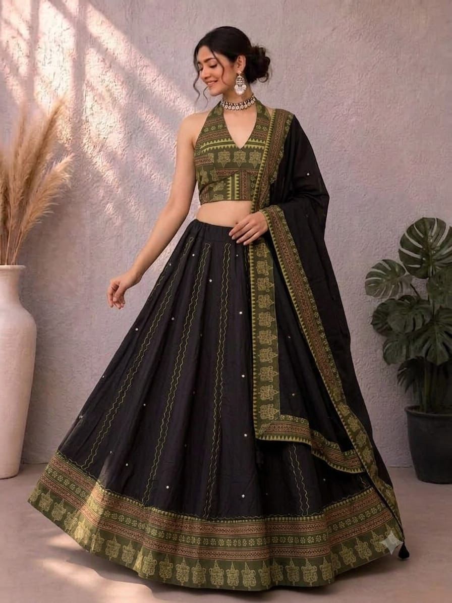 Navaratri Special Ajrakh Cotton Mirror Work Chaniya Choli