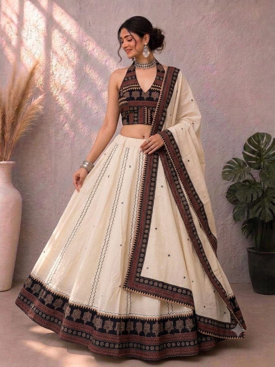 Navaratri Special Ajrakh Cotton Mirror Work Chaniya Choli