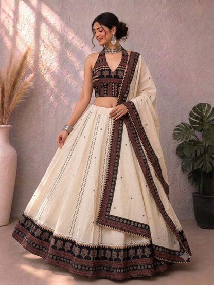Navaratri Special Ajrakh Cotton Mirror Work Chaniya Choli