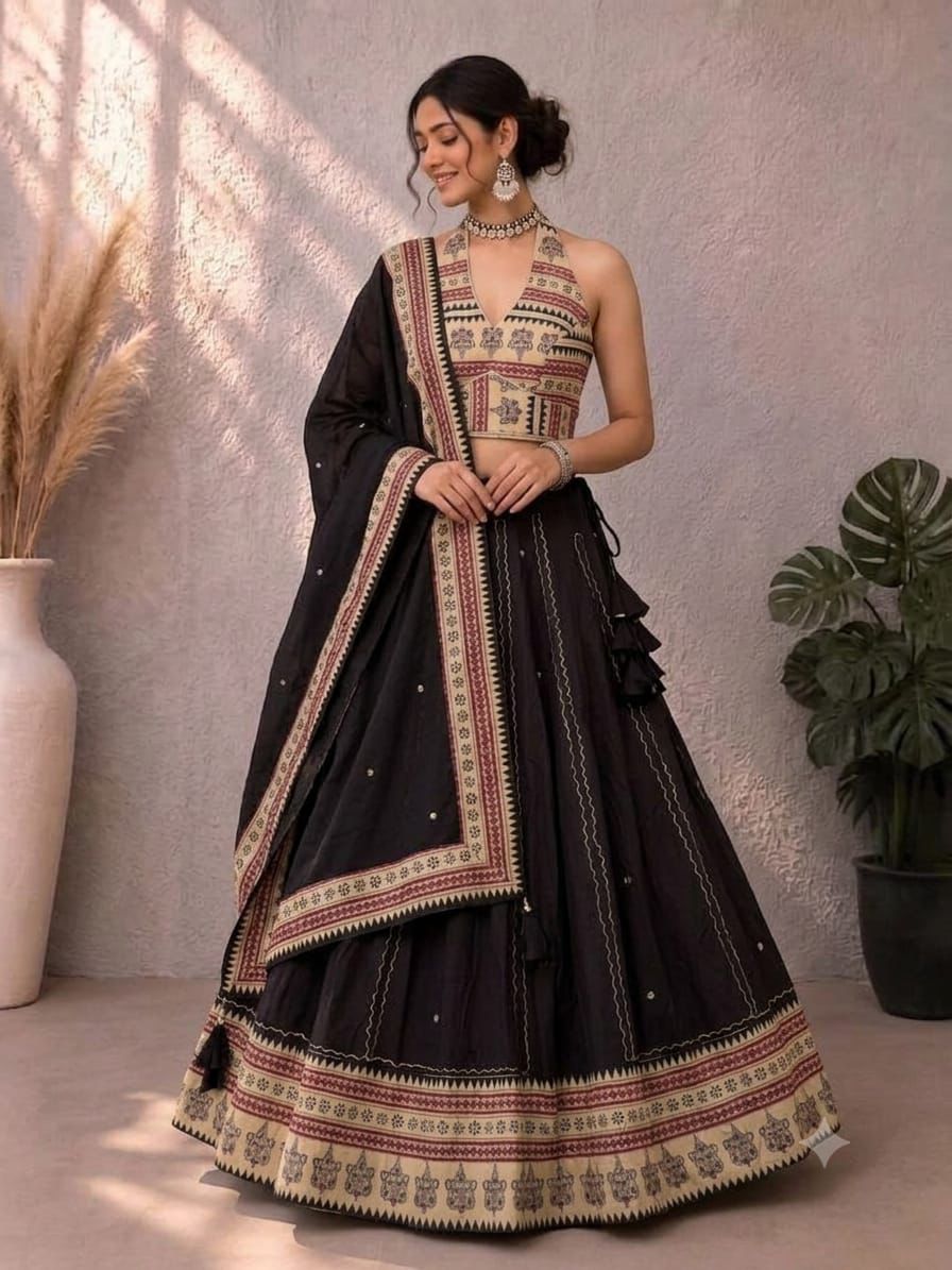 Navaratri Special Ajrakh Cotton Mirror Work Chaniya Choli