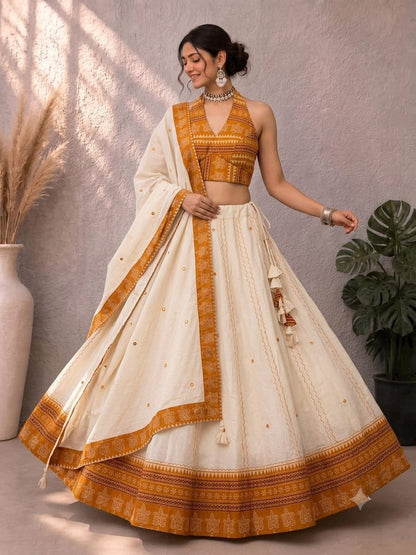 Navaratri Special Ajrakh Cotton Mirror Work Chaniya Choli