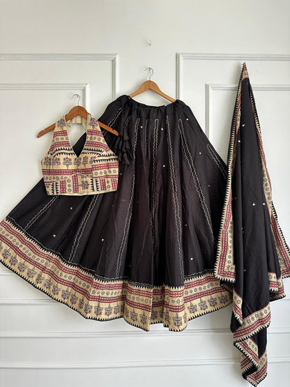 Navaratri Special Ajrakh Cotton Mirror Work Chaniya Choli