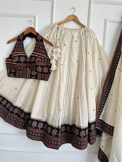 Navaratri Special Ajrakh Cotton Mirror Work Chaniya Choli