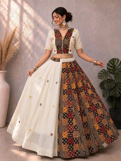 Navaratri Special Ajrakh Cotton Codi Lace Chaniya Choli