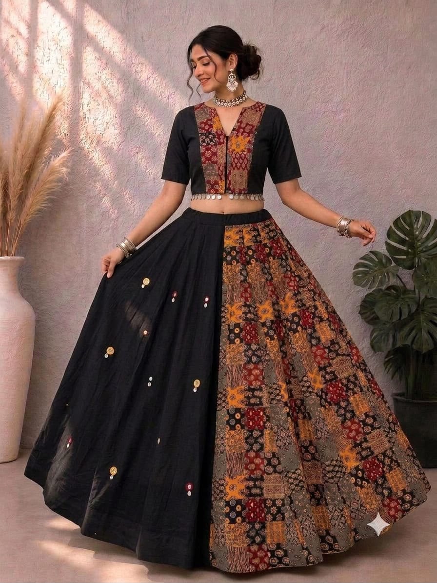 Navaratri Special Ajrakh Cotton Codi Lace Chaniya Choli
