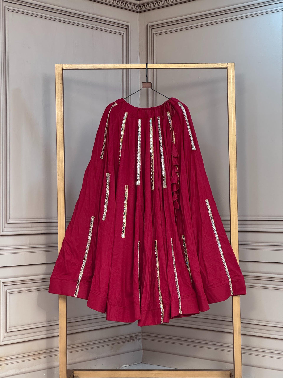 Navaratri Special Roman Silk Mirror Lace Work Chaniya Skirt