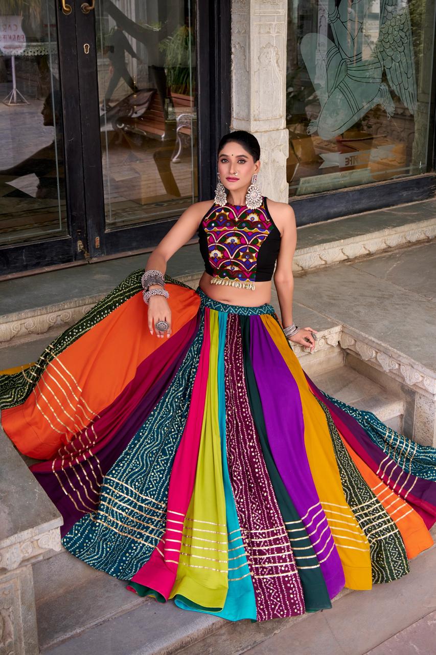 Navaratri Special Rayon Multi-Shaded Kutch Work Lehenga