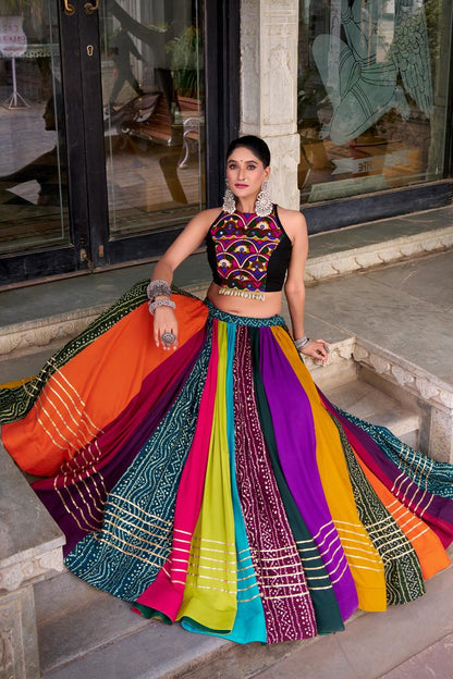 Navaratri Special Rayon Multi-Shaded Kutch Work Lehenga